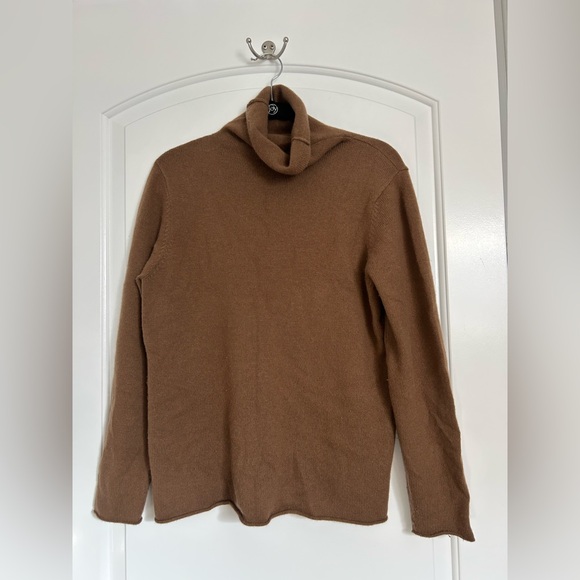 Eileen Fisher 100% Cashmere Brown Turtleneck Sweater size large 90s preppy - Picture 1 of 9